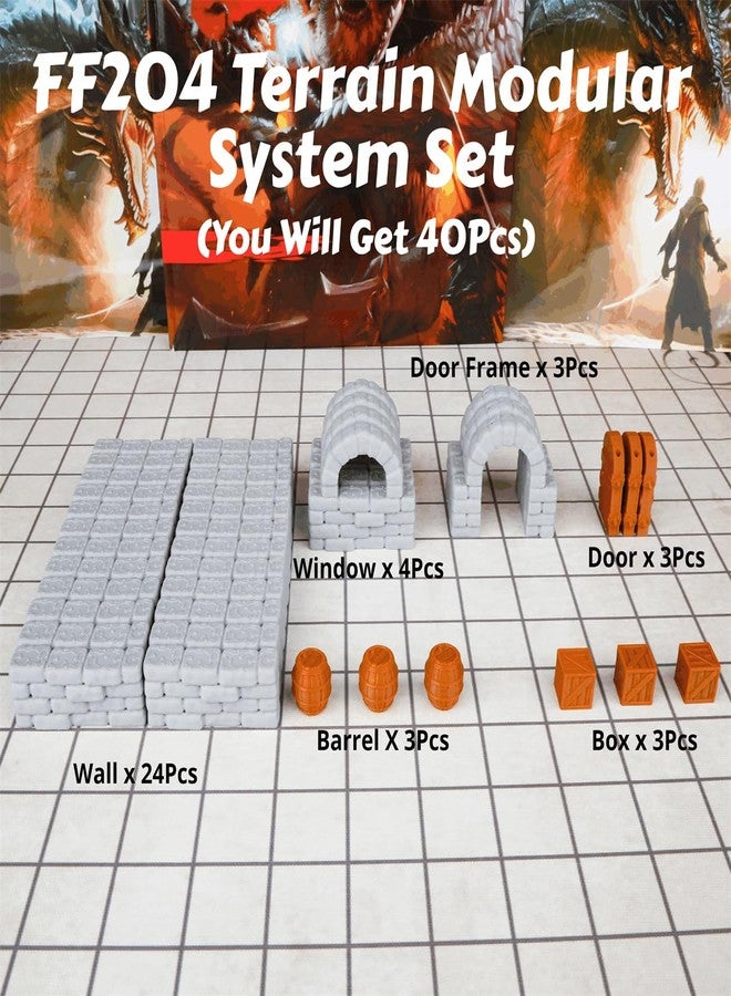 AUSPDICE Dungeon Walls 40pcs 28mm Miniature RPG Modular System DND Terrain Building Accessories for Tabletop Role Playing Scenes, Gift of Christmas Halloween for DM - Image 4